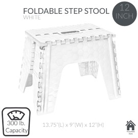 Simplify 12 Inch Folding Step Stool | Collapsible | 300 Pound Capacity | Durable | Portable | Kitchen | Bathroom | Garage | White