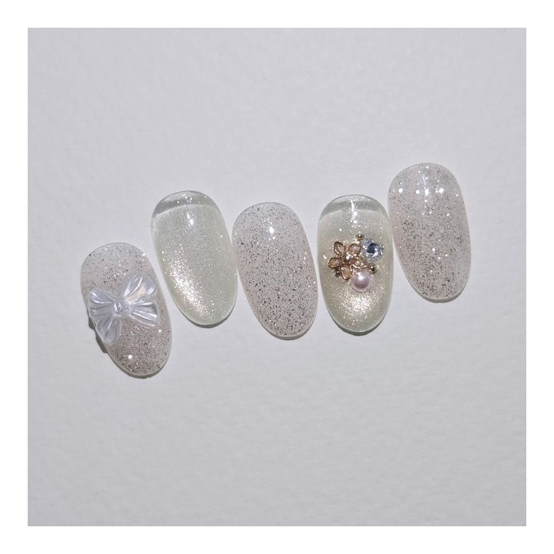 Milky Gold Handmade Nail Tip Magnetic Glitter Parts Nail -