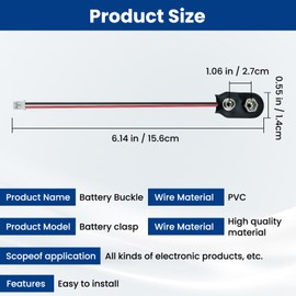 ZDRU 2Pcs 9V Battery Snap to 2-Pin PH2.0 Connector Cable, 9V Battery Clip Connector, I-Type 9 Volt Battery Clip, Hard Buckle Plastic Housing with 5.9 inches Lead Wire