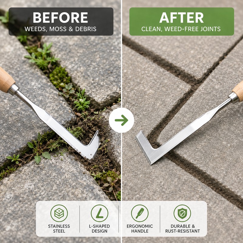 Crevice Weeding Tool for Patio Cracks – L-Shaped Stainless Steel