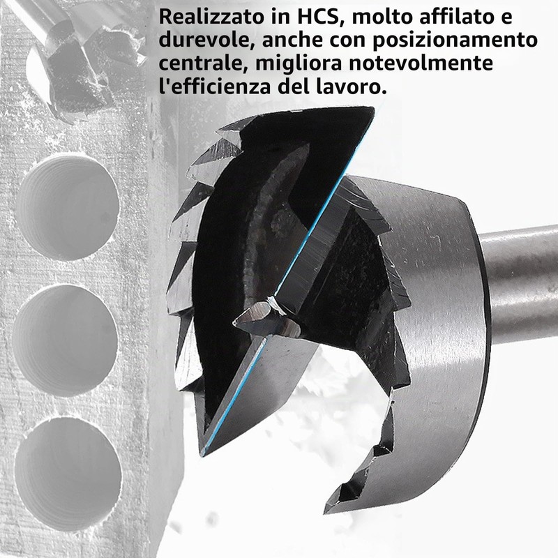 Forstner - Punta elicoidale Forstner con codolo rotondo, per legno,