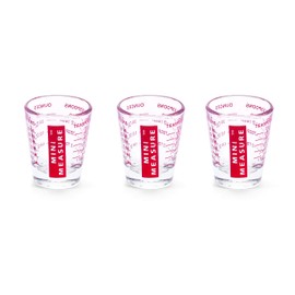 Kolder Mini Measure Heavy Glass, 20-Incremental Measurements Multi-Purpose Liquid and Dry Measuring Shot Glass, Red, Set of 3