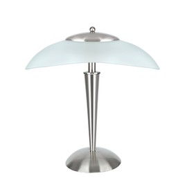 Aspen Creative, Satin Nickel 40108-8, 17 3/4" High Modern Metal Desk Touch Sensor, Finish with Glass Lamp Shade, 16 1/2" Wide