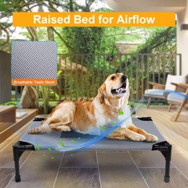 Outdoor Dog Elevated Bed for Large Dogs with Plush Mat, Durable Washable Raised Dog Beds, Indestructible Cooling Dogs Beds, Chew Proof Pet Cot Hammock for Large Breathable Outside (L)