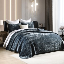 AJOCCI Luxury Velvet Queen Comforter Set, Blue Queen Size Comforter Sets, Stormy Blue Queen Quilt Bedding Set, Luxurious Plush Bedspreaqd Sets,Soft Lightweight Comforter for All Season