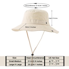 Lanzom Sun Hat for Women Men Wide Brim Waterproof Hiking Hat Foldable Hat for Fishing Gardening Camping Beach (US, Alpha, Small, Medium, Beige)