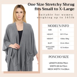 Cutecrop Women's Shawl Wraps with Pockets, Knitted Poncho, Open Front Fringe Sweater with Tassel for Spring Fall Winter(Gray)
