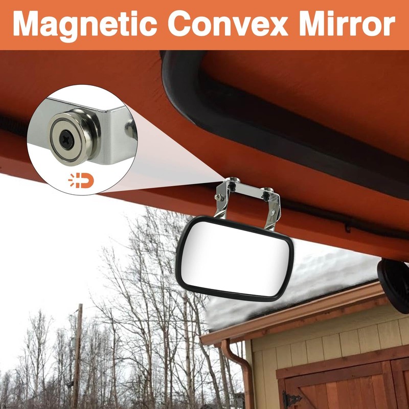 8" x 4" Universal Magnetic Tractor Mirror Stainless Steel Convex