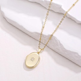 YOUFENG Oval Zircon Gold Locket Necklace that Holds Pictures 18K Gold Plated Photo Locket Birthday Gifts