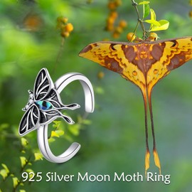 AXELUNA Moth Ring Sterling Silver Abalone Shell Animal Lover Gift for Women Cute Animal Jewelry Moth Ring Gift for Women Size 7
