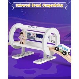 SainSmart Jr. Wooden Train Track Accessory, Space Station Train Set with Astronaut & Cosmic Train, Compatible with Brio, Thomas, Melissa and Doug