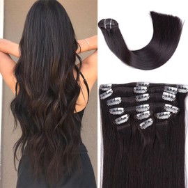 Extensiones con Clip 20 Pulgadas (50 cm) 10 Piezas 100g Cabello Humano Liso 100% Natural Remy Color Café Espresso | Weft Doble, No Shedding, Más Cuerpo | Fácil de Colocar para Mujeres