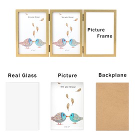 Triple 5x7 Photo Frame Hinged Folding Wood Picture Frame with Glass Front Stand Vertical on Desktop Gold