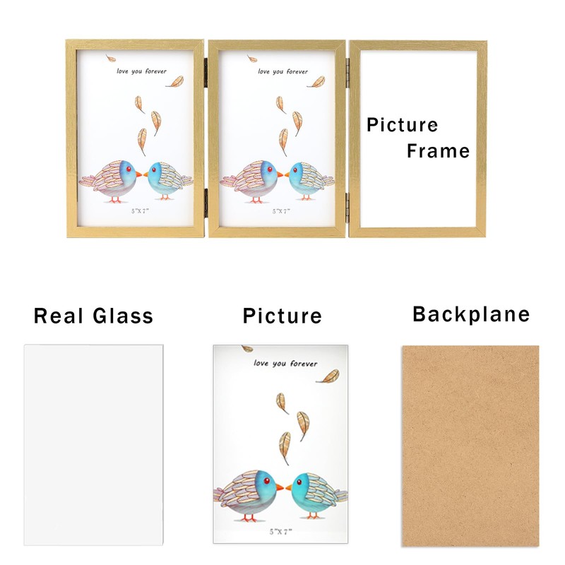 Triple 5x7 Photo Frame Hinged Folding Wood Picture Frame with