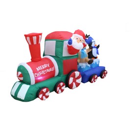 7 Foot Long Lighted Christmas Inflatable Santa Claus Reindeer Penguin on Train Indoor Outdoor Garden Yard Party Prop Decoration