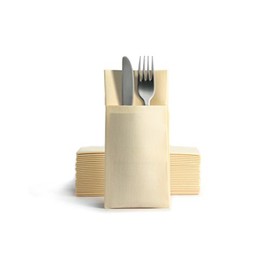 Alvotex Chic Airlaid 50 Cutlery Napkins Cutlery Pockets, Fabric-Like, High-Quality Disposable Napkin, 39 x 40 cm, Champagne
