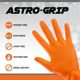 Astro-Grip Exam Grade Powder-Free Nitrile Disposable Gloves. Size X-Large, Orange, 7 Mil Thickness. Chemical and Puncture Resistant. Single-Use. Pack of 40. (66474-40)