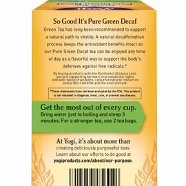 Yogi Tea Pure Decaf Green Tea - 16 Bags per Pack (4 Packs) - Organic & Decaffeinated - Supports Overall Health & Provides Antioxidants