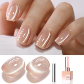 Double Rhythm 0.5 Oz Cat Eye Gel Polish with Magnet Same Color Same Bottle Holographic Glitter Shimmer Translucent Color Salon 15 ML Magnetic Nail Art ((Nude-MC1167)