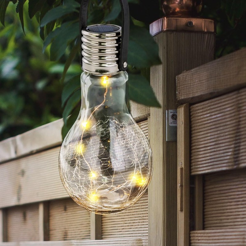 Solarlampe Solarleuchte Gartenlampe Hängelampe Dekoleuchte Terrasse, IP44 Akku, Edelstahl Glas
