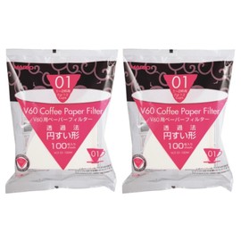 Hario 01 White Coffee Paper Filters, 2-Pack Set 100 Filters per Pack (Total of 200 Filters) (Japan Import) VCF-01-100W