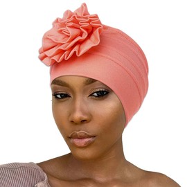 Bohend Women Turban Flower Headband Elastic Cap Pre-Tied Scarf Bonnet Beanie Headwrap Hats (Watermelon Red)