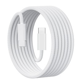 Generic New Nylon Braided 60W PD Type C to Type C Braided Nylon Cable for Compatible Devices, USB 2.0, Fast Charging, Data Cable., White/gray
