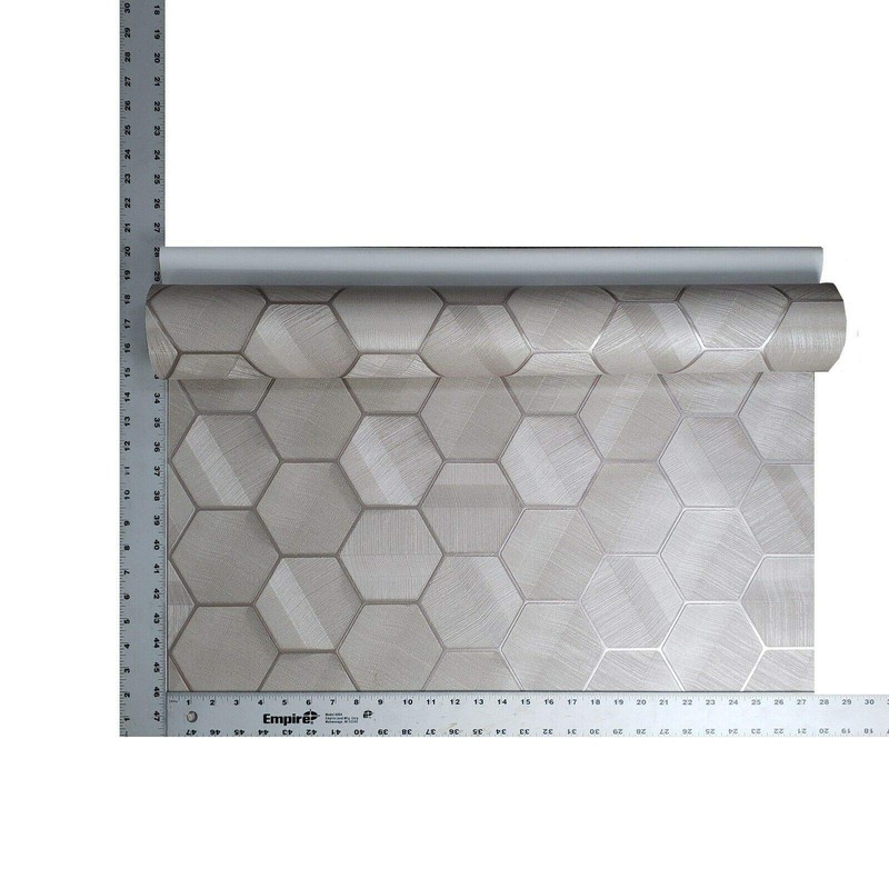 Modern Hexagon Taupe Metallic Fabric Textured Wallpaper Geometric 3D