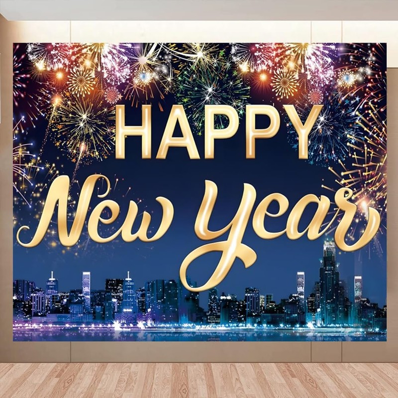 Happy New Year Backdrop 10x8ft New Years Decorations