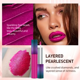 LYNTYAOU Hot Pink Glitter Lip Gloss Shimmering Liquid Lipsticks, Red Shimmer Sparkle Non-Stick Cup Bright Pink Metallic Lipstick, Long Lasting Highly Pigmented Lipstick, Silky Not Fade Non-sticky Lip Stain