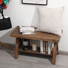 RowyPoey Solid Wood Bench, 30" Farmhouse Entryway Bench for Living Dining Room, Rustic Storage Bench Seat for Indoors, Natural