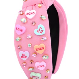 Gledola Love Wide Pink Heart Headbands Knotted hair band Hairpiece for Women Valentines Day (Pink-Love, Wide)