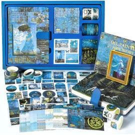 Kit Estético de Álbumes de Recortes, 128 Piezas Bullet Journal Kit Suministros de Albumes de Recortes para Diario de Bala DIY Cuaderno con Cierre Magnético Pegatinas Decorativo Regalo para Niña Amiga (Azul)