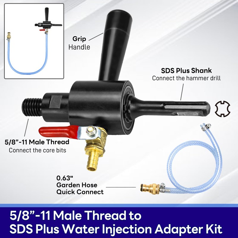 DaduoRi 5/8"-11 to SDS Plus Water Injection Core Drill Adapter