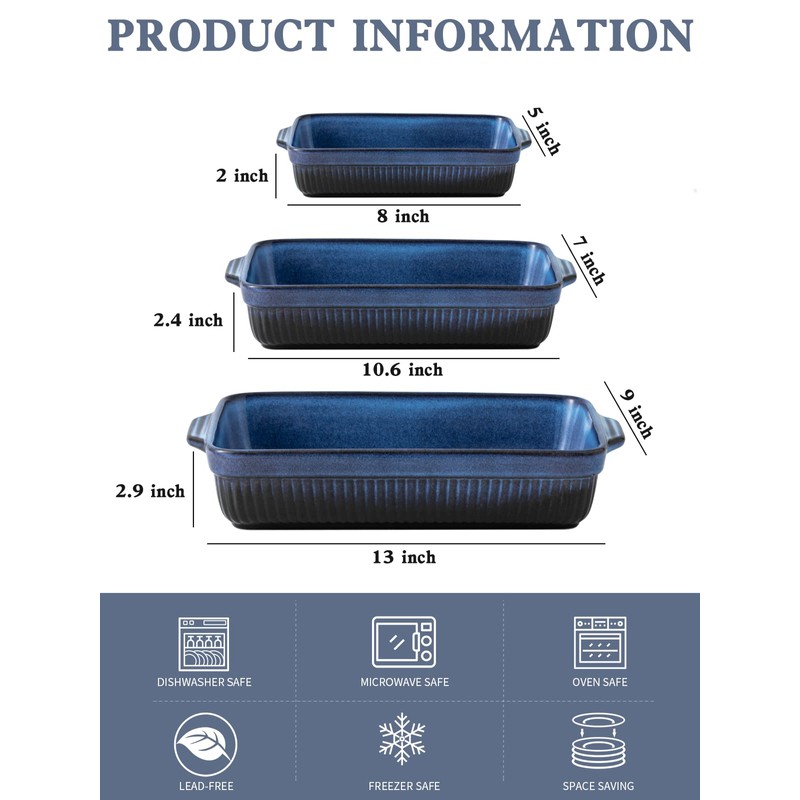 Kanwone Ceramic Baking Dishes, Rectangular Lasagna Pans, Casserole Dishes, Bakeware