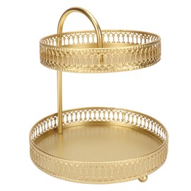 2 Tier Fruit Tray Gold Elegant Large Capacity Decorative Multi Purpose Cupcake Stand for Home Party Kitchen