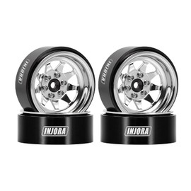 INJORA -4.05mm Offset Stamped Steel 1.3" Beadlock Wheels for 1/24 1/18 RC Crawlers Upgrade(Silver)