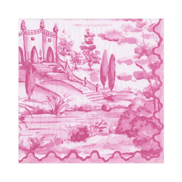 Caspari Tuscan Toile Paper Luncheon Napkins in Berry - Two Packs of 20