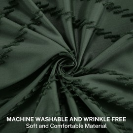 Boho Shower Curtain with Tassel Woven Fabric Dark Green Shower Curtain 72 x 72 Modern Farmhouse Textured Tufted Chevron Striped Minimalist Bathroom Shower Curtain