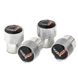West Coast Corvette/Camaro C7 Corvette Crossed Flags Logo Aluminum Valve Stem Caps (Knurled)