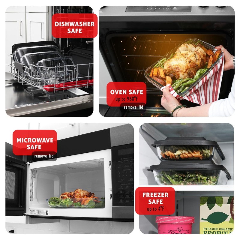 Eatex 8-Pack Glass Food Storage Containers with Lids, Baking Pans