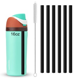 Replacement Straws for 16oz Owala Water Bottle, 6 Pack Reusable Owala Straws Plastic Straw with Cleaning Brush Compatible with 16oz Owala Tumbler Cups Accessories, Black