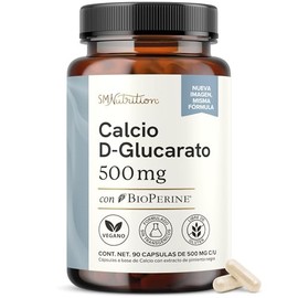 Calcio D-Glucarato 500 mg | Suplemento Alimenticio de Calcio CDG Vegano | Sin Gluten, Non GMO, Probado por Terceros | 90 Cápsulas (Suministro para 3 M