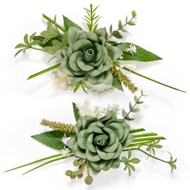 Serwalin 2 Pcs Wrist Corsage and Boutonniere Set, 6-7 Inch Green Corsage for Wedding, Boutonniere for Men Corsage Wristlet Prom Ceremony Anniversary Accessories Suit