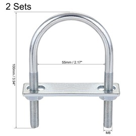 TOP-VIGOR 2 sets M8 Round U-Bolts, 55mm Inner Width 100mm Length Steel U-Bolts with Nut, Plate for Building Installations Mechanical Parts Connection Cehicles Ships