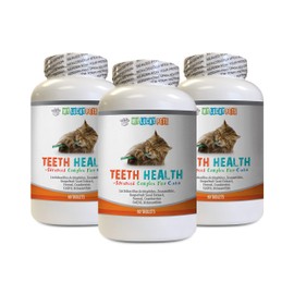 MY LUCKY PETS LLC cat Dental Care Treats - CAT Teeth Health Formula - Gum and Oral Care - Immune Booster - Advanced Complex - Adult cat Vitamins - 3 Bottles (180 Tablets)