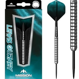 Mission Darts Lewis Gurney Darts Set | Steel Tip | 95% Tungsten | Silver & Black Barrel Rings (22, Grams)