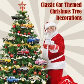 Vercraft 36 Pieces Classic Cars Christmas Ornaments Vintage Cars Christmas Hanging Ornament Wooden Cars Christmas Tree Decoration for Xmas Classic Car Gifts