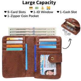 GAEKEAO Small Wallet for Women RFID Blocking Leather Wristlet Purse Bifold Ladies Wallet Credit Card Case with ID Window