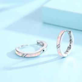 ZIPPICE Opal Earrings Women's 925 Sterling Silver Hoop Earrings Opal Hoop Earrings Small Silver Earrings Zircon Earrings Opal Jewellery Gifts for Women Wife Girls 15 mm, Sterling Silver